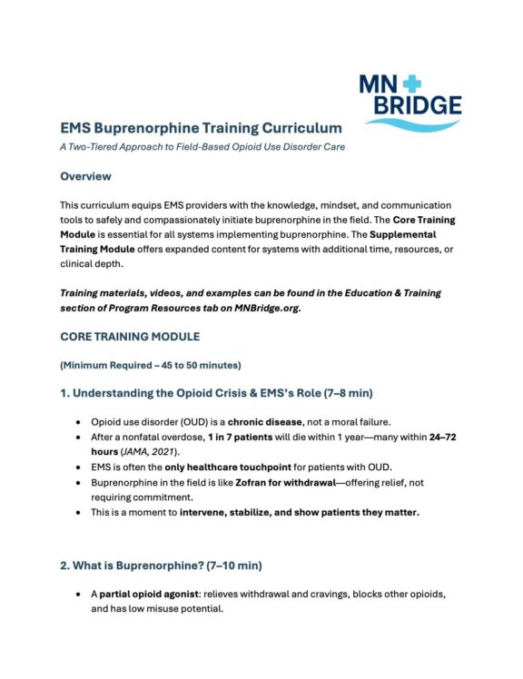 Screenshot of EMS Buprenorphine Training Curriculum document