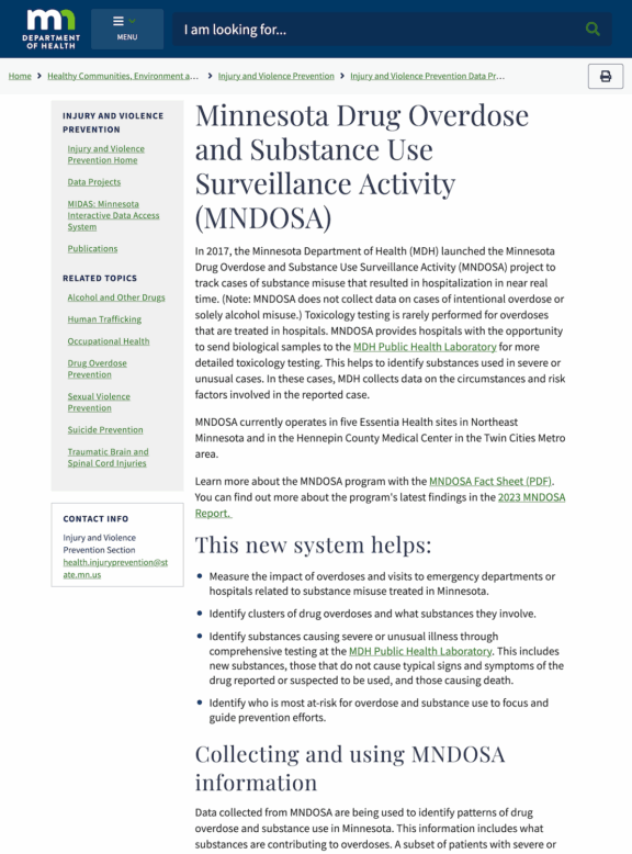 Minnesota Drug Overdose and Substance Use Dashboard (MDH)