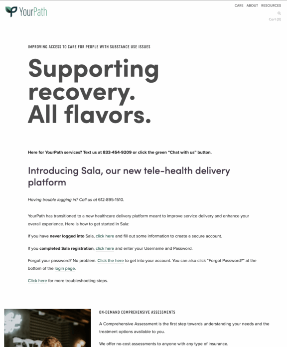 Screenshot of YourPath Recovery Services website