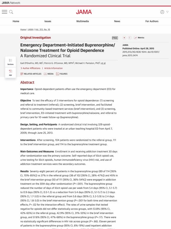Emergency Department–Initiated Buprenorphine/Naloxone Treatment for Opioid Dependence